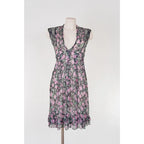 Vestito copricostume floreale seta velata vintage con inserti in pizzo nero S/M