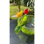 Murano Glass Green Bird Bath /Nest Bowl 5 Multicolor Removable Songbirds