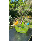 Murano Glass Green Bird Bath /Nest Bowl 5 Multicolor Removable Songbirds