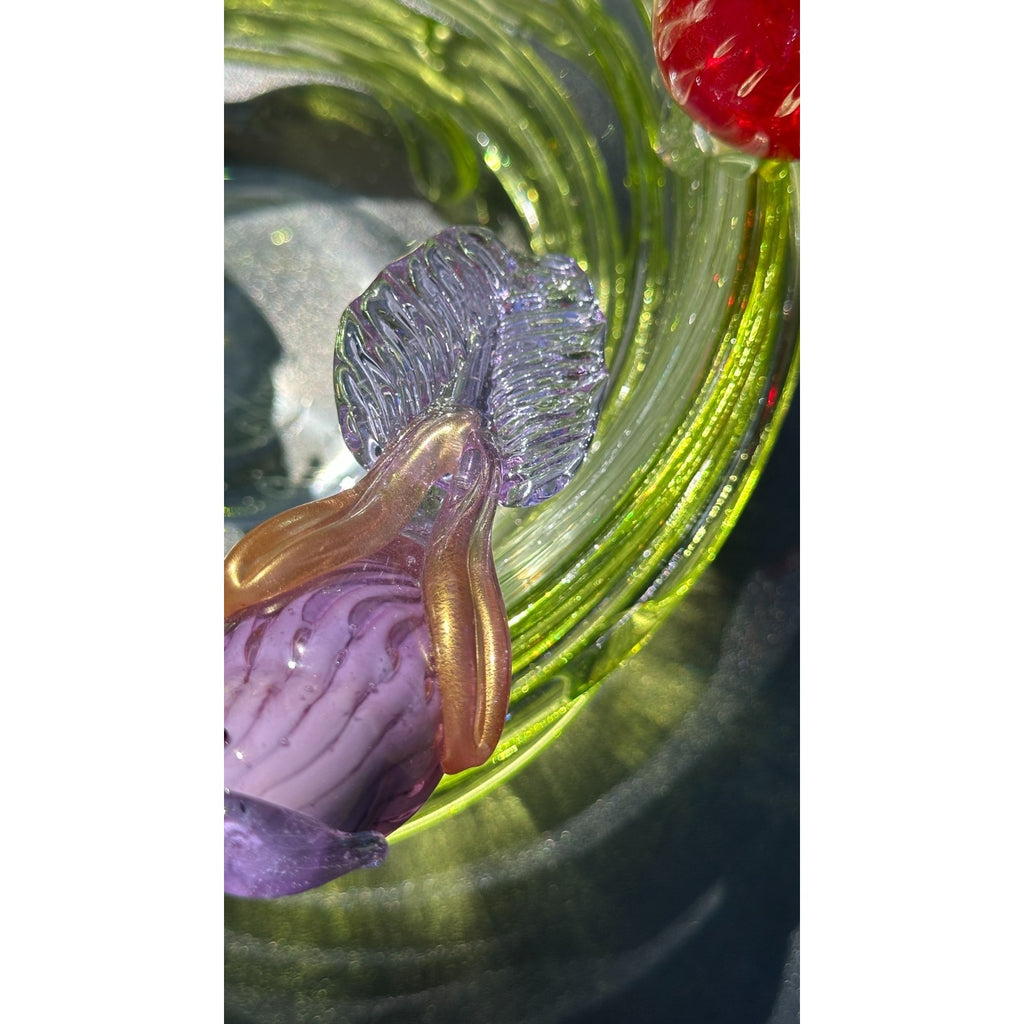 Murano Glass Green Bird Bath /Nest Bowl 5 Multicolor Removable Songbirds
