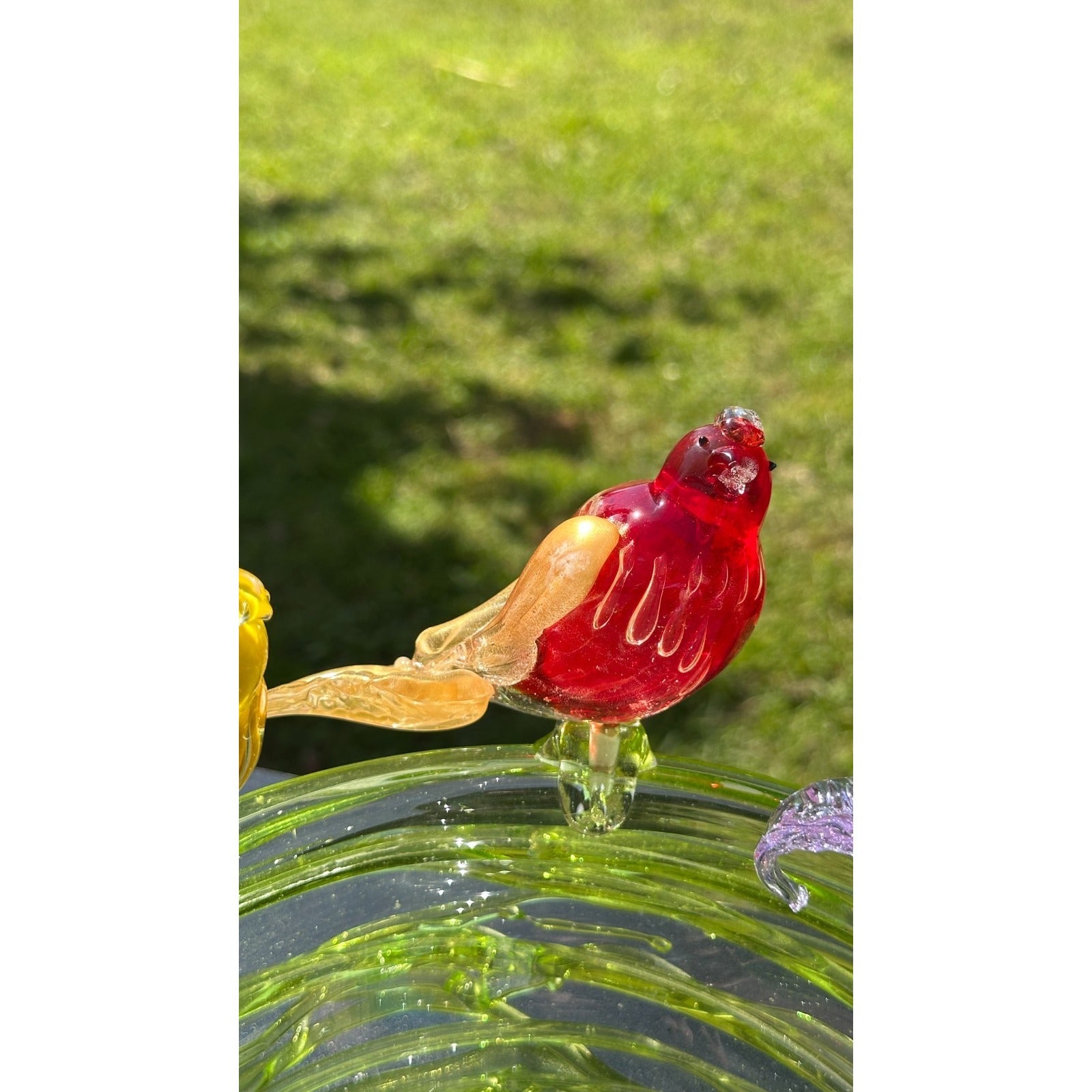 Murano Glass Green Bird Bath /Nest Bowl 5 Multicolor Removable Songbirds