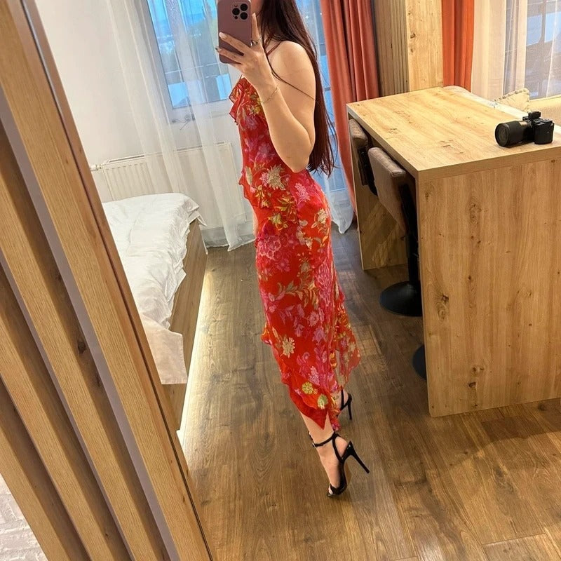Abito vintage in seta sheer stampa floreale taglia M