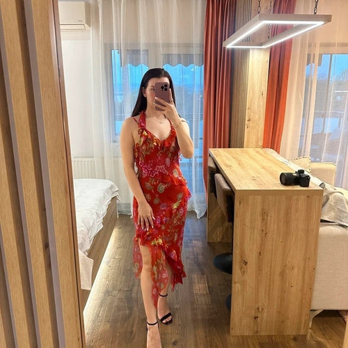 Abito vintage in seta sheer stampa floreale taglia M