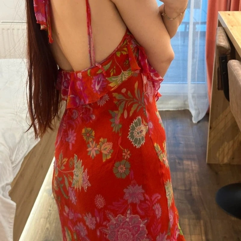 Abito vintage in seta sheer stampa floreale taglia M