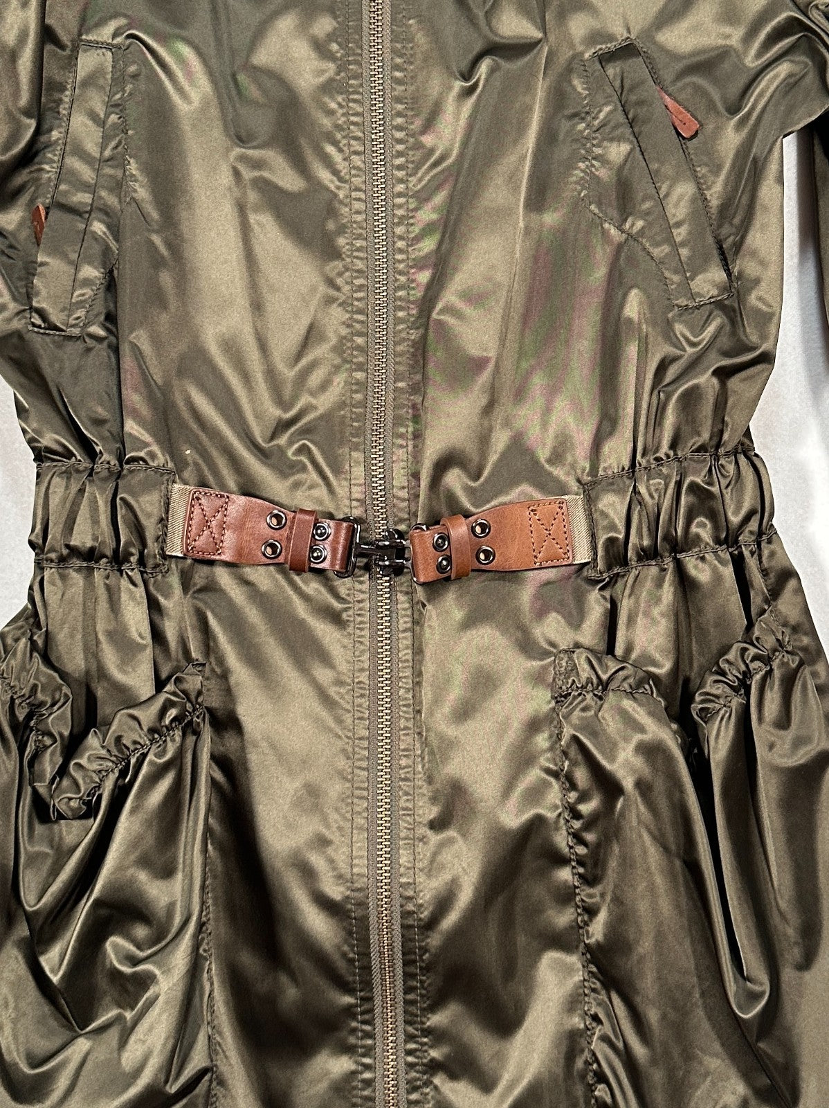 Massimo Dutti Woman Olive Green Utility Parka Jacket – Size M – Zip Front, Ragla