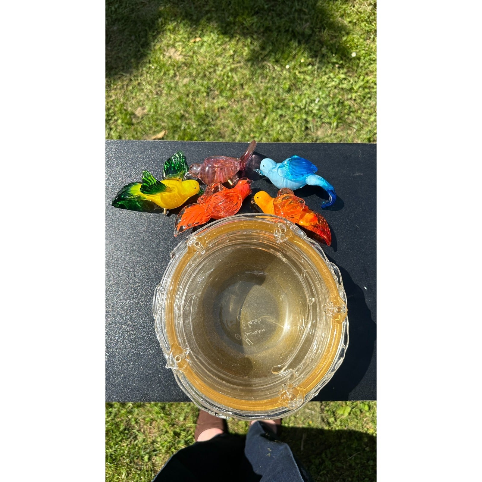 Murano Glass Bird Bath Nest Bowl 5 Multicolor Removable Songbirds Centerpiece
