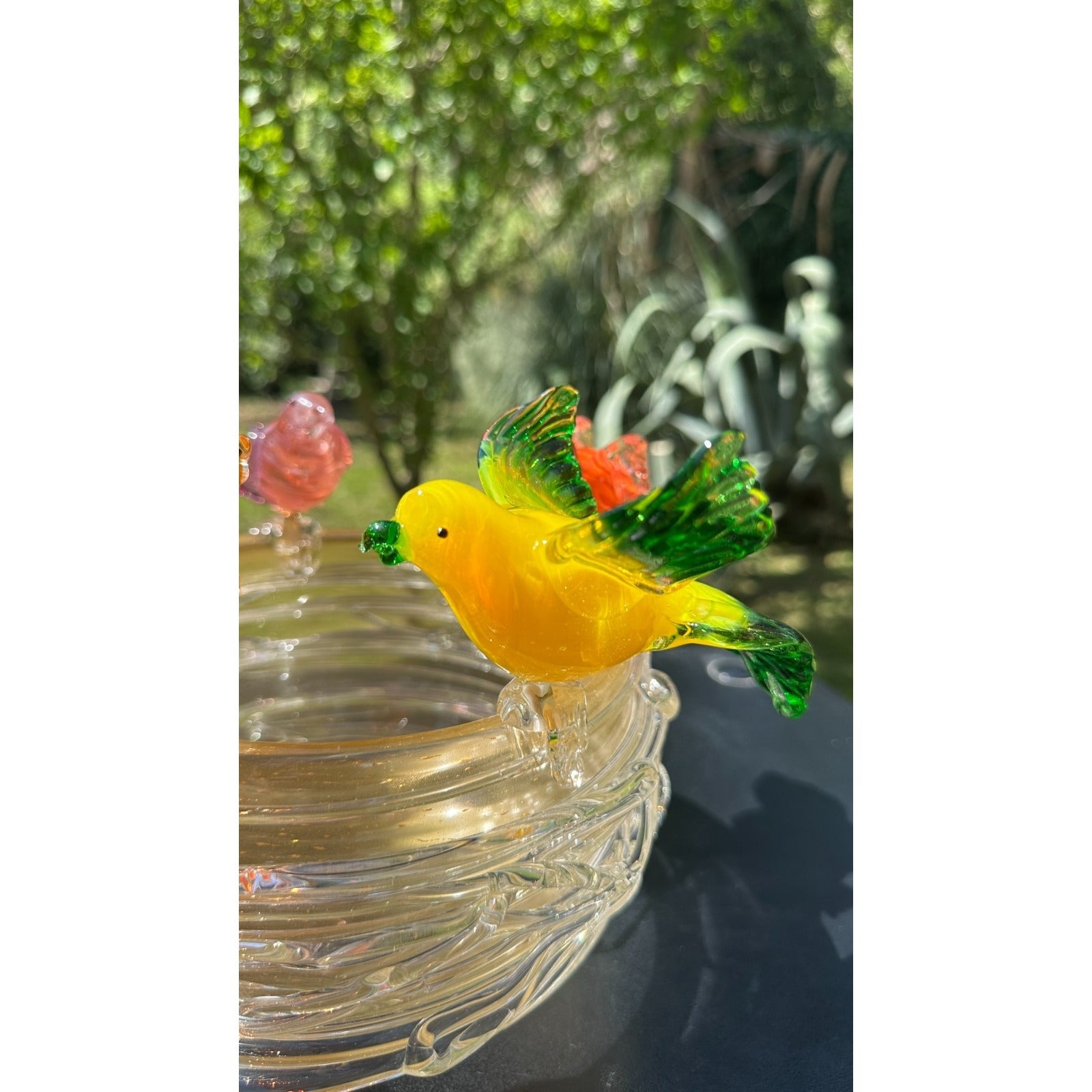 Murano Glass Bird Bath Nest Bowl 5 Multicolor Removable Songbirds Centerpiece
