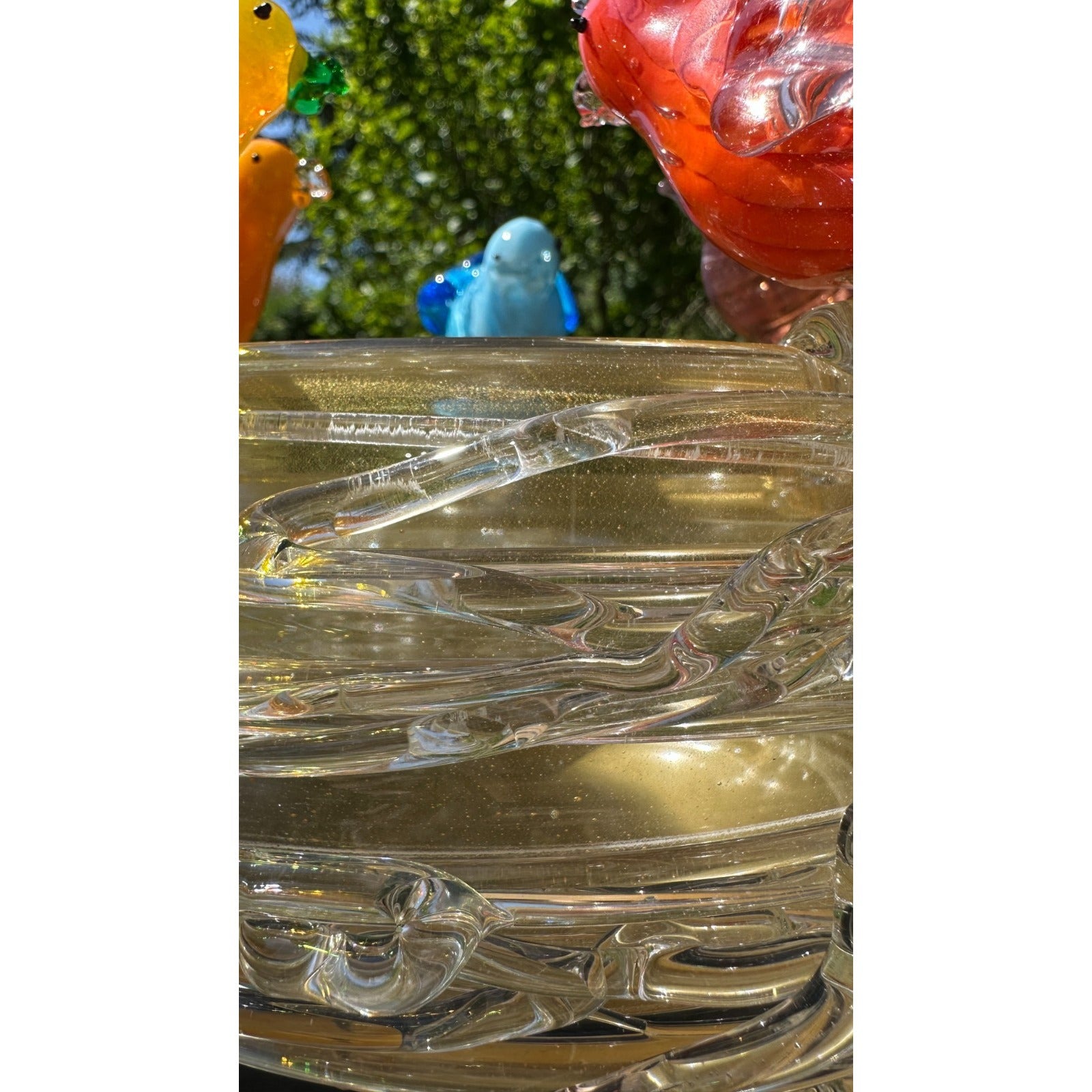 Murano Glass Bird Bath Nest Bowl 5 Multicolor Removable Songbirds Centerpiece