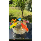 Murano Glass Bird Bath Nest Bowl 5 Multicolor Removable Songbirds Centerpiece