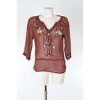 Blusa vintage Yes Miss seta misto ricami paillettes marrone taglia M