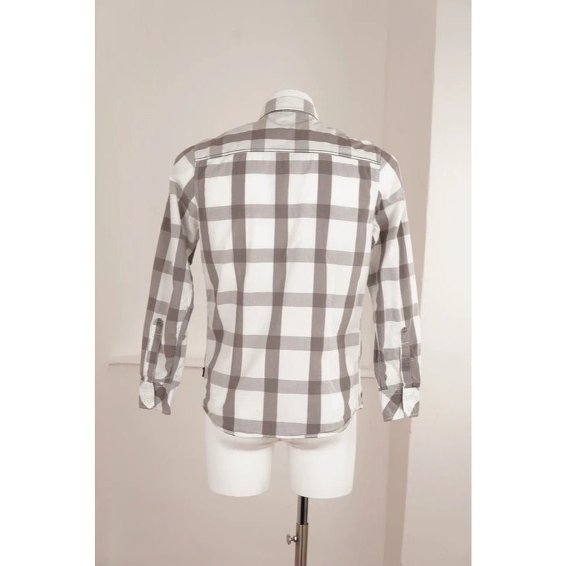 Camicia Vintage Blend Quadri Grigio Bianco Cotone Casual Uomo M