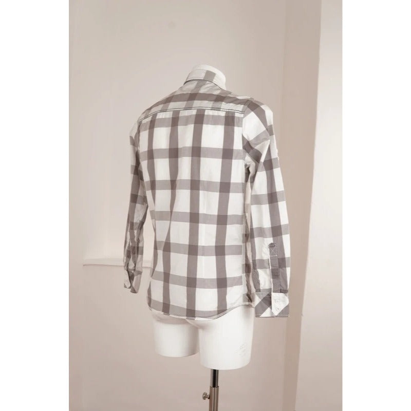 Camicia Vintage Blend Quadri Grigio Bianco Cotone Casual Uomo M