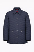 Vintage Elegant Project Quilted Jacket – Navy Blue Polyester Coat Size L