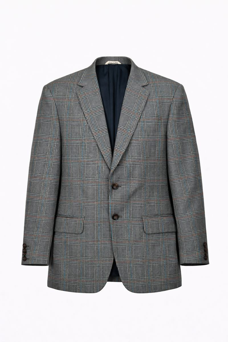Stradivari Vintage Plaid Wool & Cashmere Blazer – Made in Italy, Tailored Man Jacket Size M
