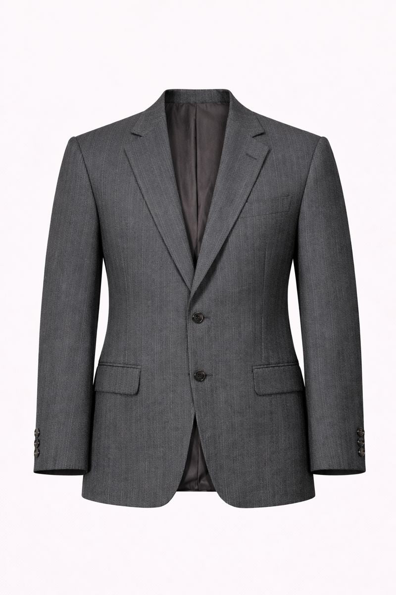 Vintage Italian Grey Wool Blazer IT 52  Single-Breasted Pinstripe Jacket, Made in Italy