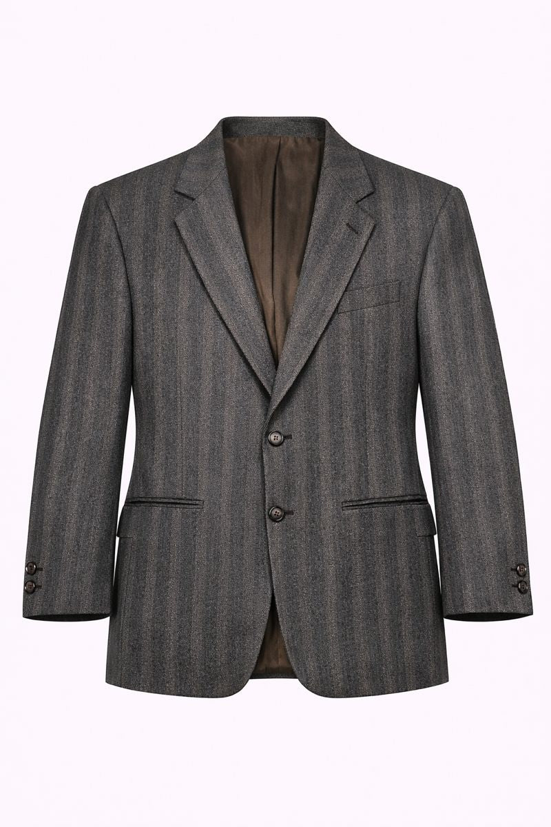 Vintage Bianchi Grey Herringbone Wool Blazer – Single-Breasted, Notch Lapel, Made in Italy