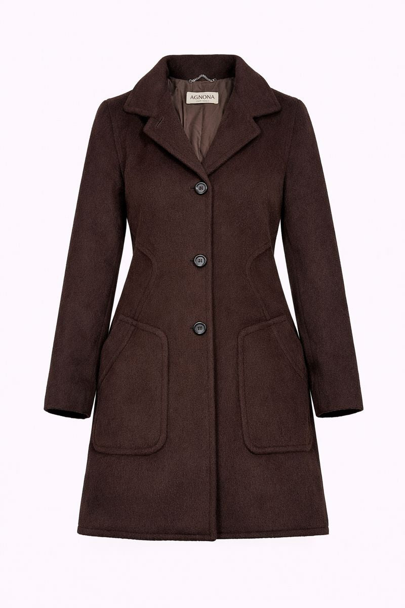 Woman's Agnona Vintage Brown Wool Coat – Single-Breasted Tailored Long Coat, Made in Italy (IT 40 / S)