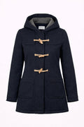 Women’s Wool Blend Duffle Coat – Navy Hooded Toggle Coat, Single-Breasted, Made in Italy Size M