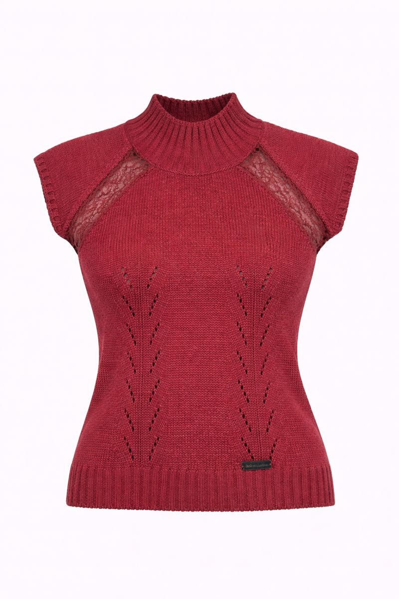 Dolce & Gabbana Women’s Vintage Knit Top with Lace Inserts – Wool Blend – Size S