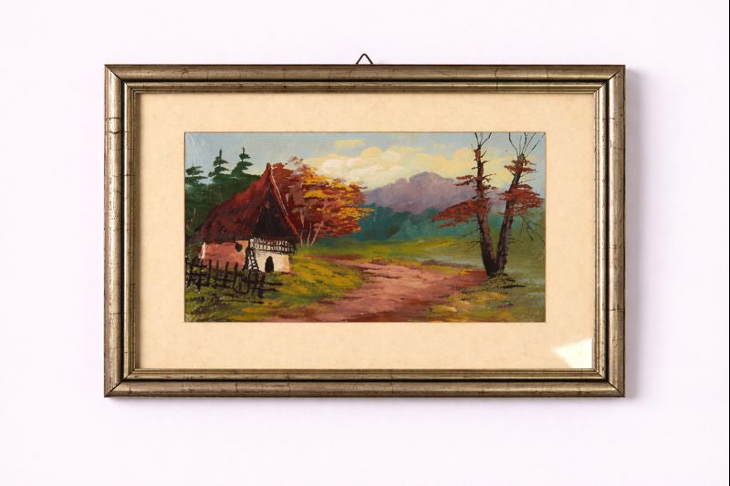 Vintage Italian Framed Landscape Painting – Hand-Painted Countryside Scene, Made in Italy