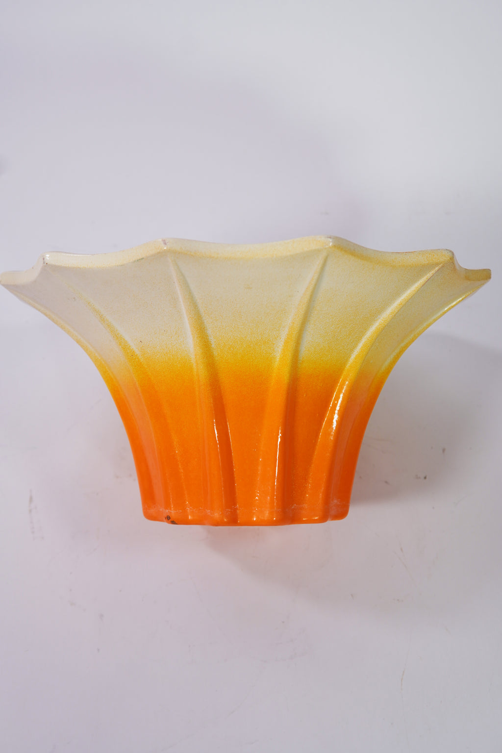 Vintage Ceramic Vase / Bowl – Orange to Cream Ombre, Scalloped Rim – Ø 28 cm