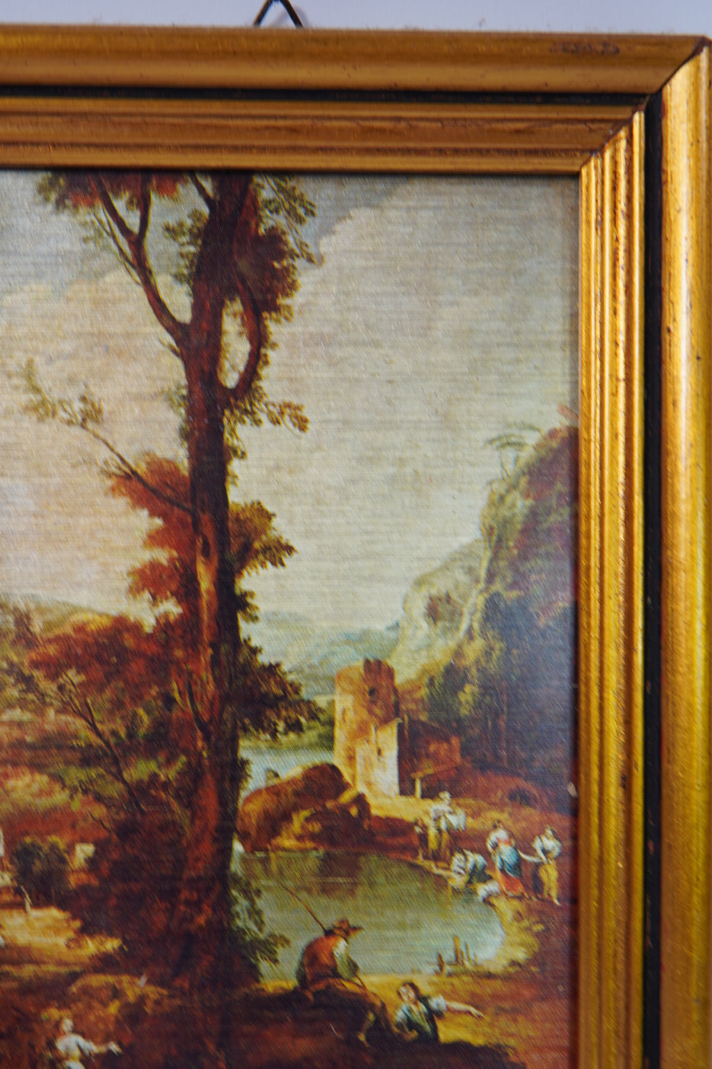 Vintage 1980s Italian Landscape Print – Made in Italy , Gilt Wooden Frame