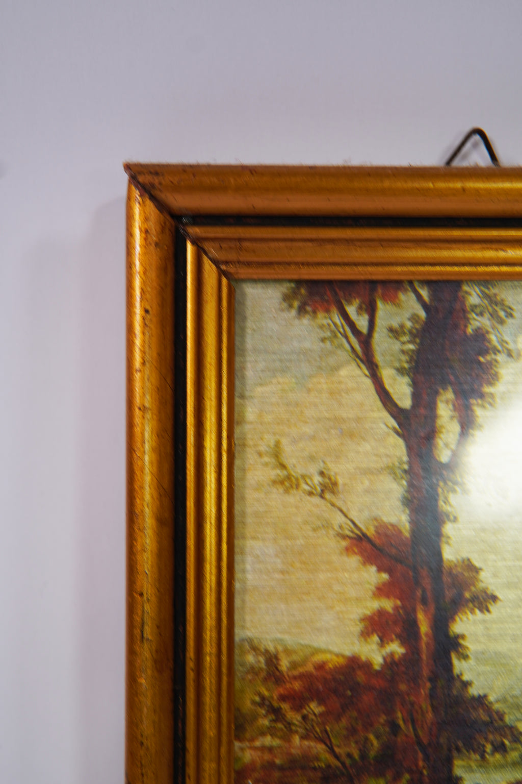 Vintage 1980s Italian Landscape Print – Made in Italy , Gilt Wooden Frame