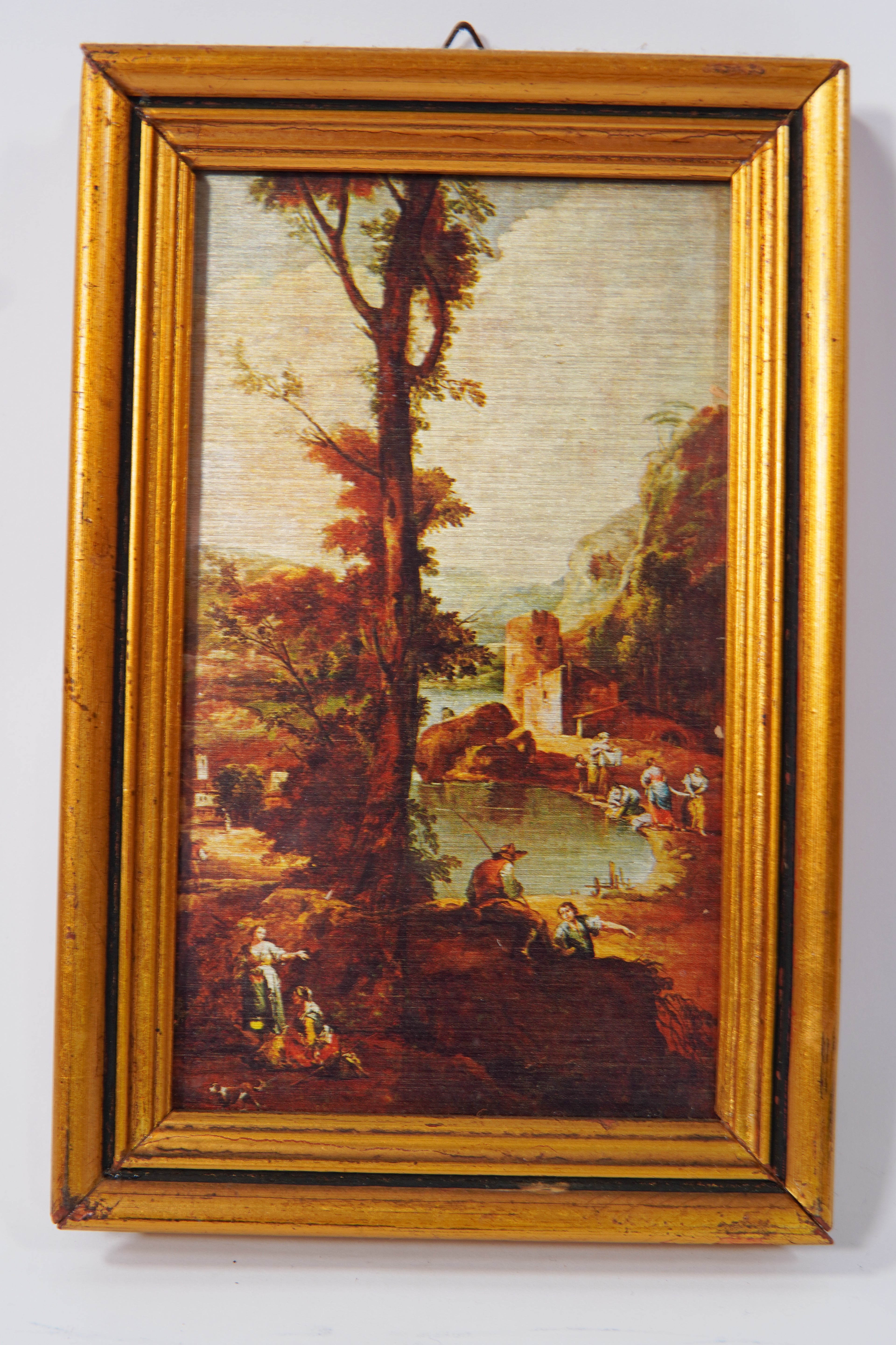 Vintage 1980s Italian Landscape Print – Made in Italy , Gilt Wooden Frame