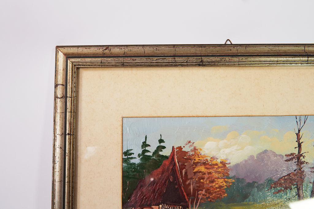 Vintage Italian Framed Landscape Painting – Hand-Painted Countryside Scene, Made in Italy