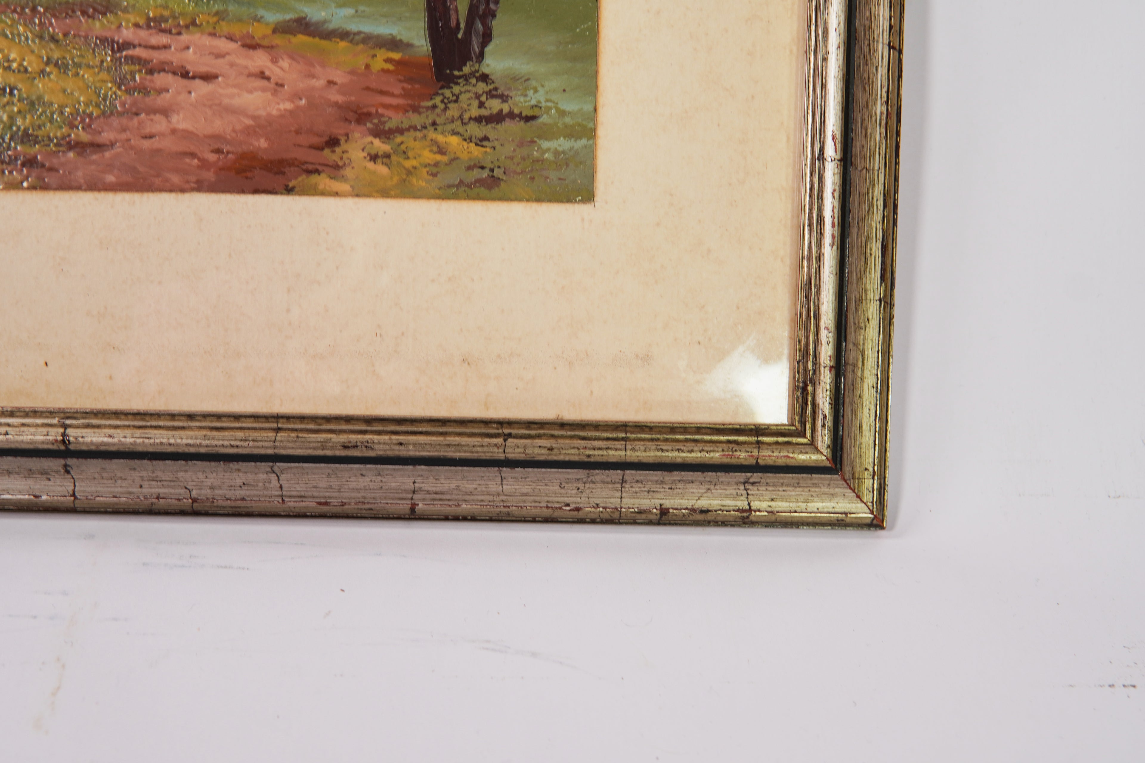 Vintage Italian Framed Landscape Painting – Hand-Painted Countryside Scene, Made in Italy