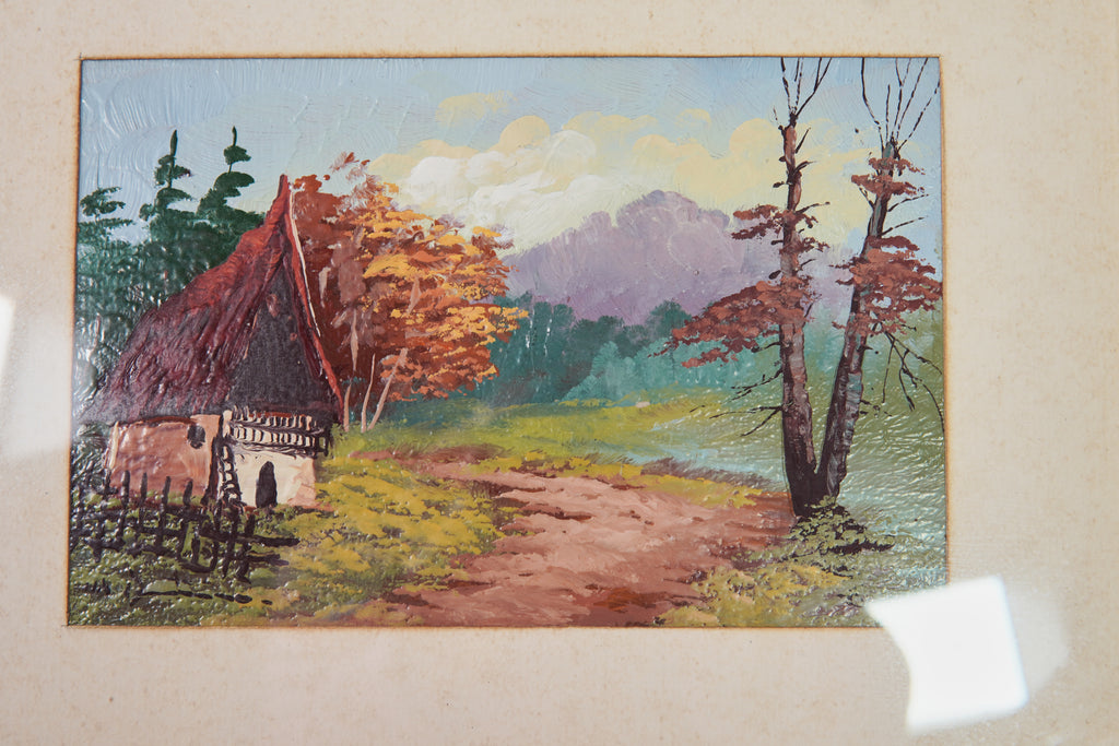 Vintage Italian Framed Landscape Painting – Hand-Painted Countryside Scene, Made in Italy