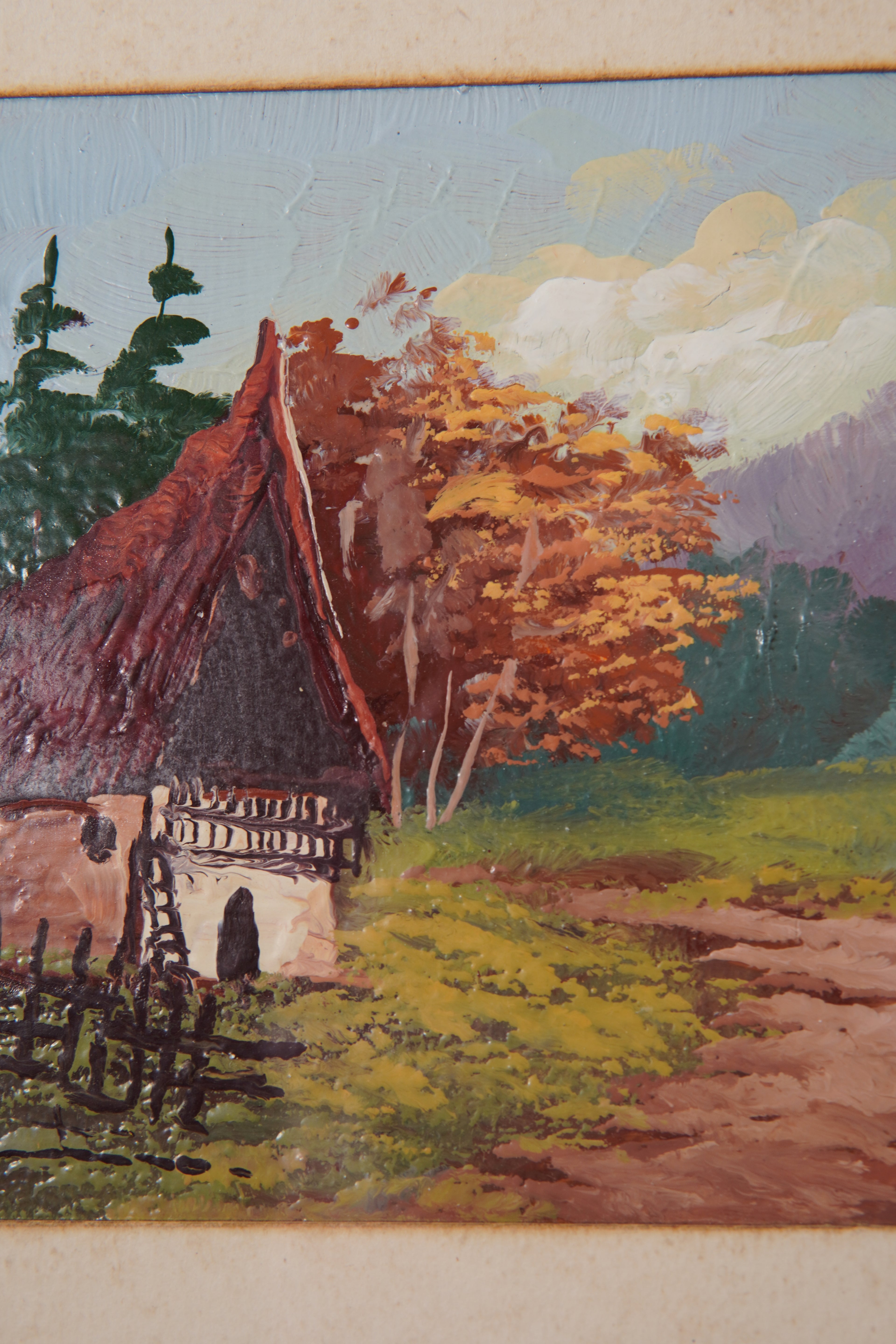 Vintage Italian Framed Landscape Painting – Hand-Painted Countryside Scene, Made in Italy