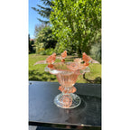 Murano Glass Bowl Pink Rose Gold Bird Bath Pedestal 3 Removable Birds