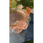Murano Glass Bowl Pink Rose Gold Bird Bath Pedestal 3 Removable Birds