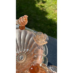 Murano Glass Bowl Pink Rose Gold Bird Bath Pedestal 3 Removable Birds