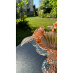 Murano Glass Bowl Pink Rose Gold Bird Bath Pedestal 3 Removable Birds