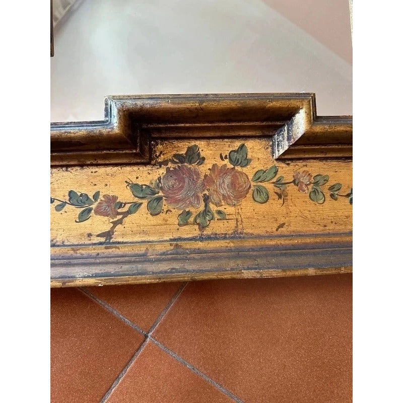 Specchio vintage cornice legno dorata dipinta floreale 80x63
