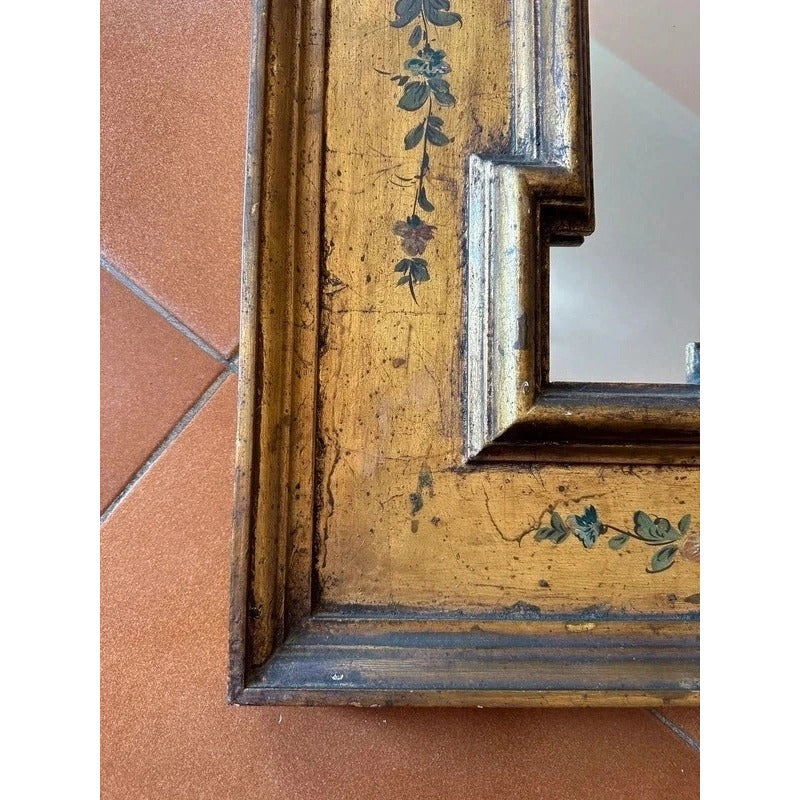 Specchio vintage cornice legno dorata dipinta floreale 80x63