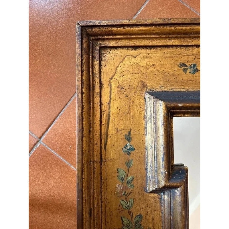 Specchio vintage cornice legno dorata dipinta floreale 80x63