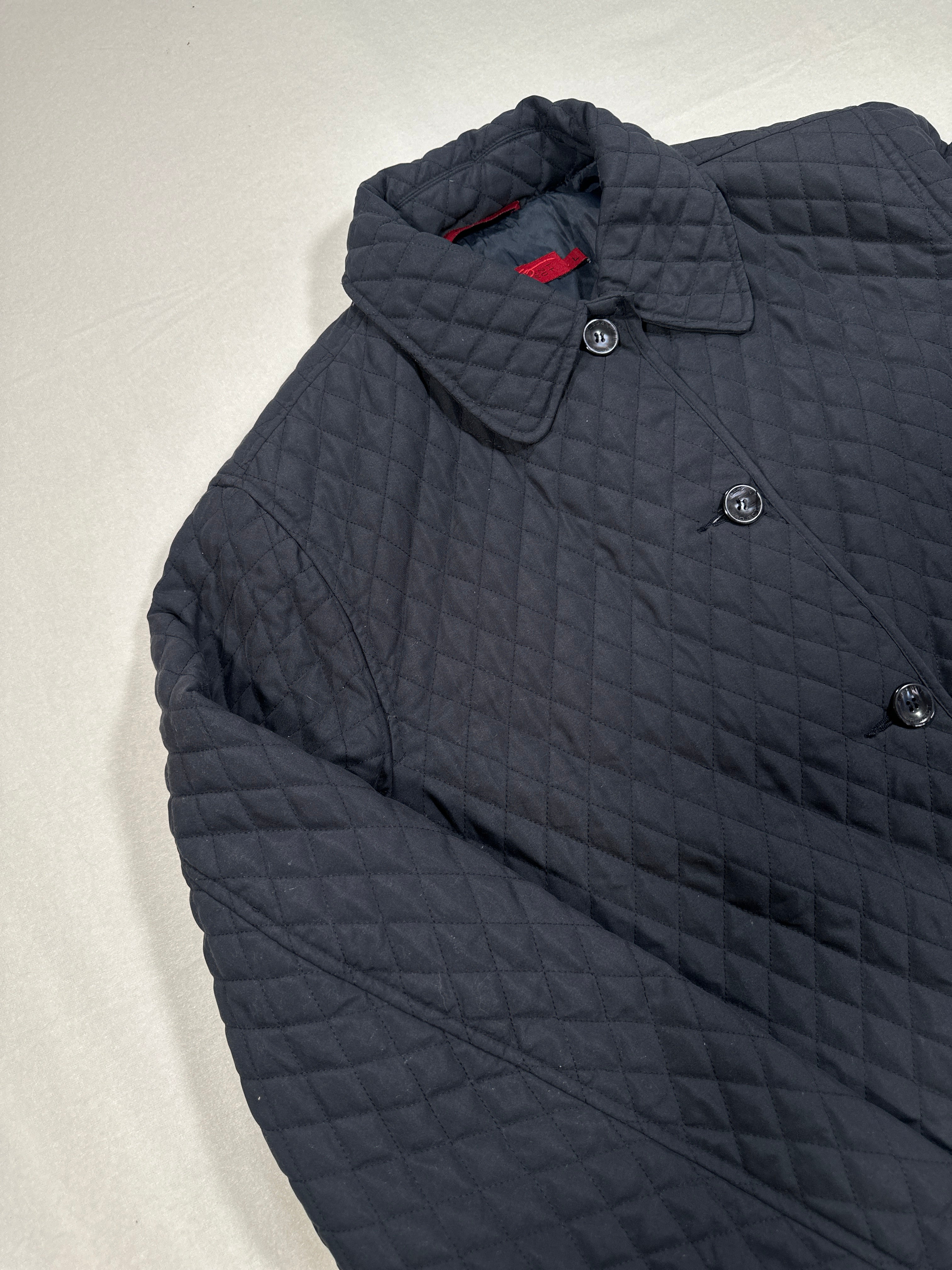 Vintage Elegant Project Quilted Jacket – Navy Blue Polyester Coat Size L