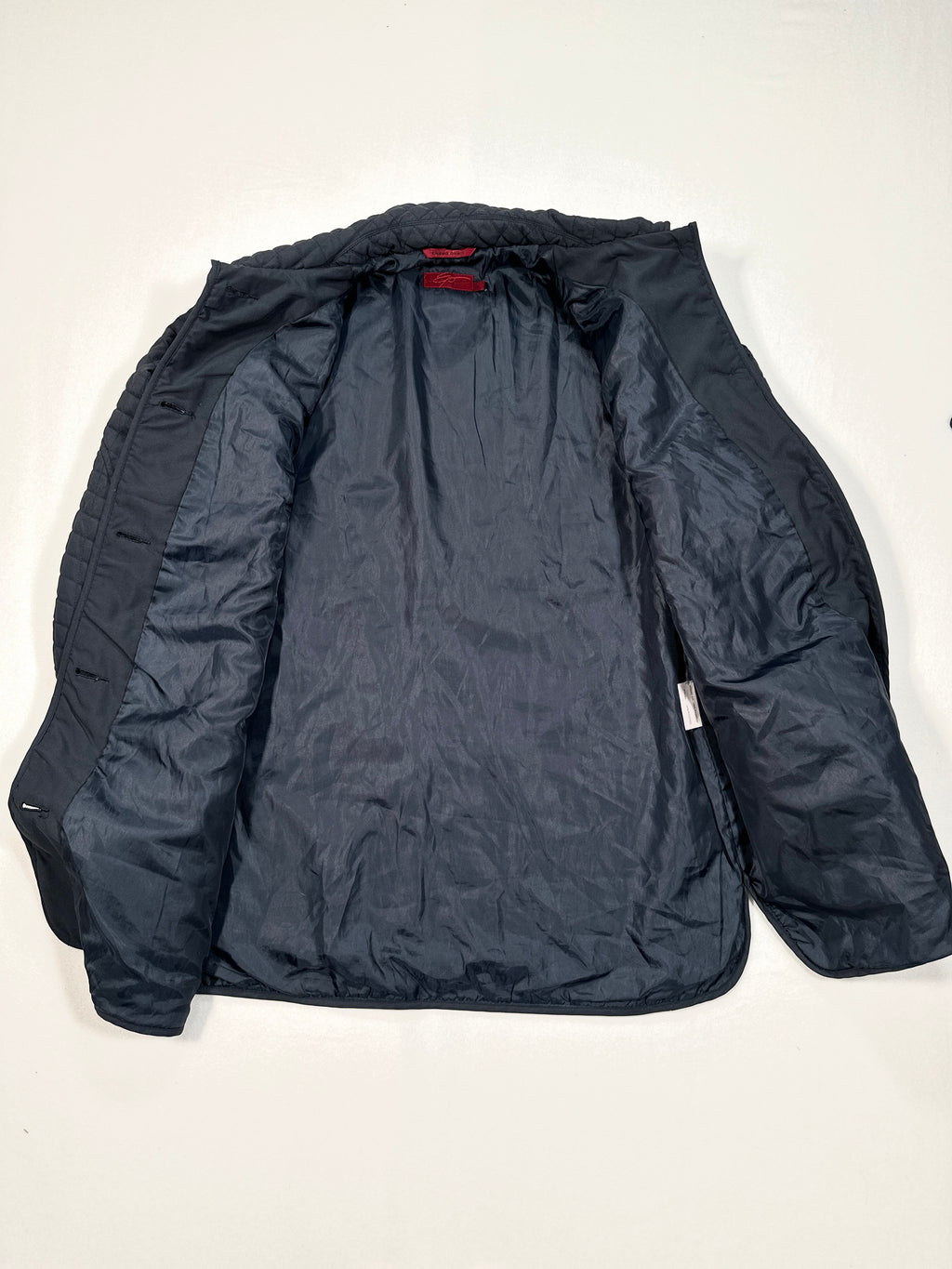 Vintage Elegant Project Quilted Jacket – Navy Blue Polyester Coat Size L