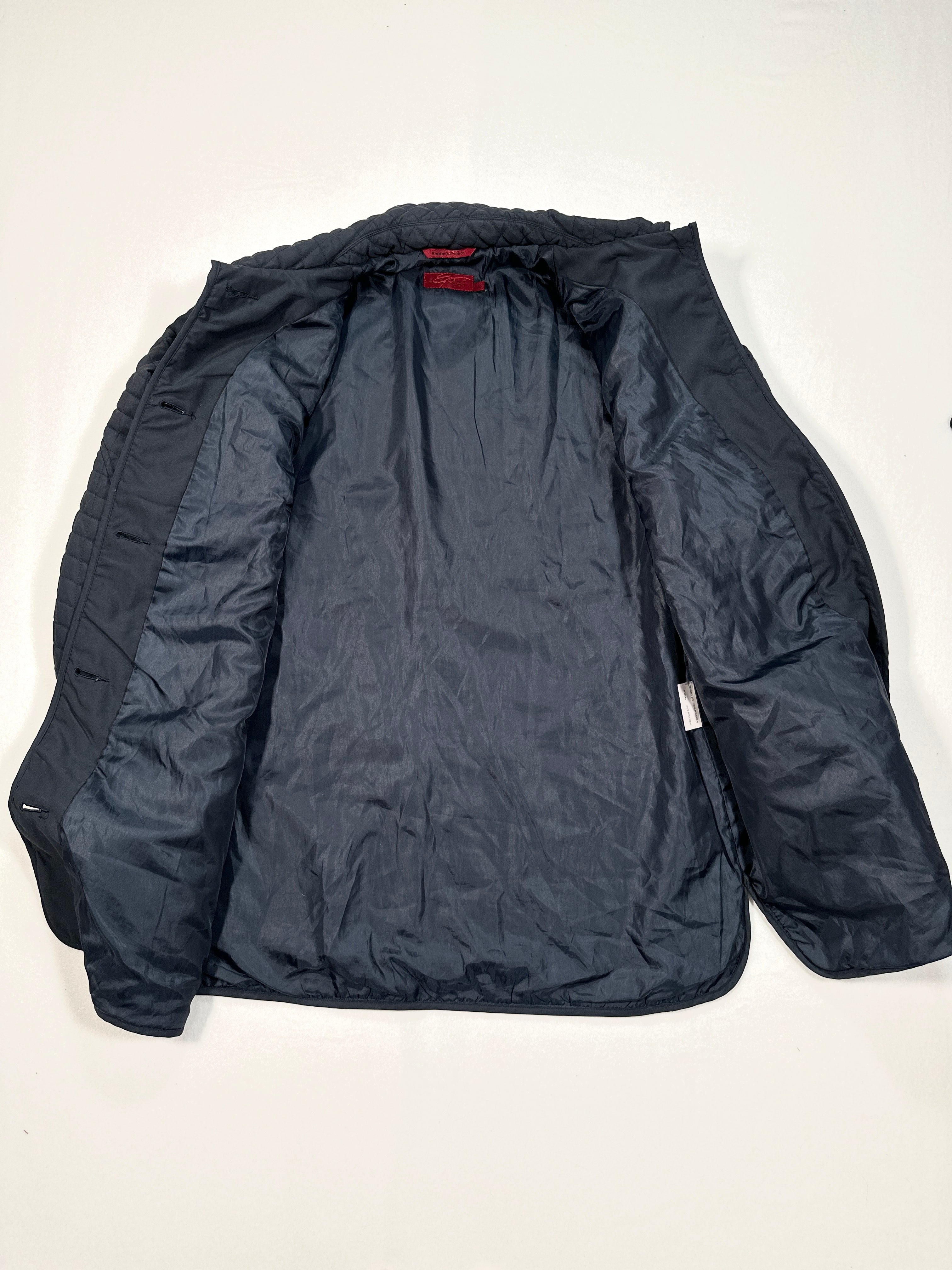 Vintage Elegant Project Quilted Jacket – Navy Blue Polyester Coat Size L