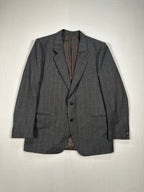 Vintage Italian Grey Wool Blazer IT 52  Single-Breasted Pinstripe Jacket, Made in Italy