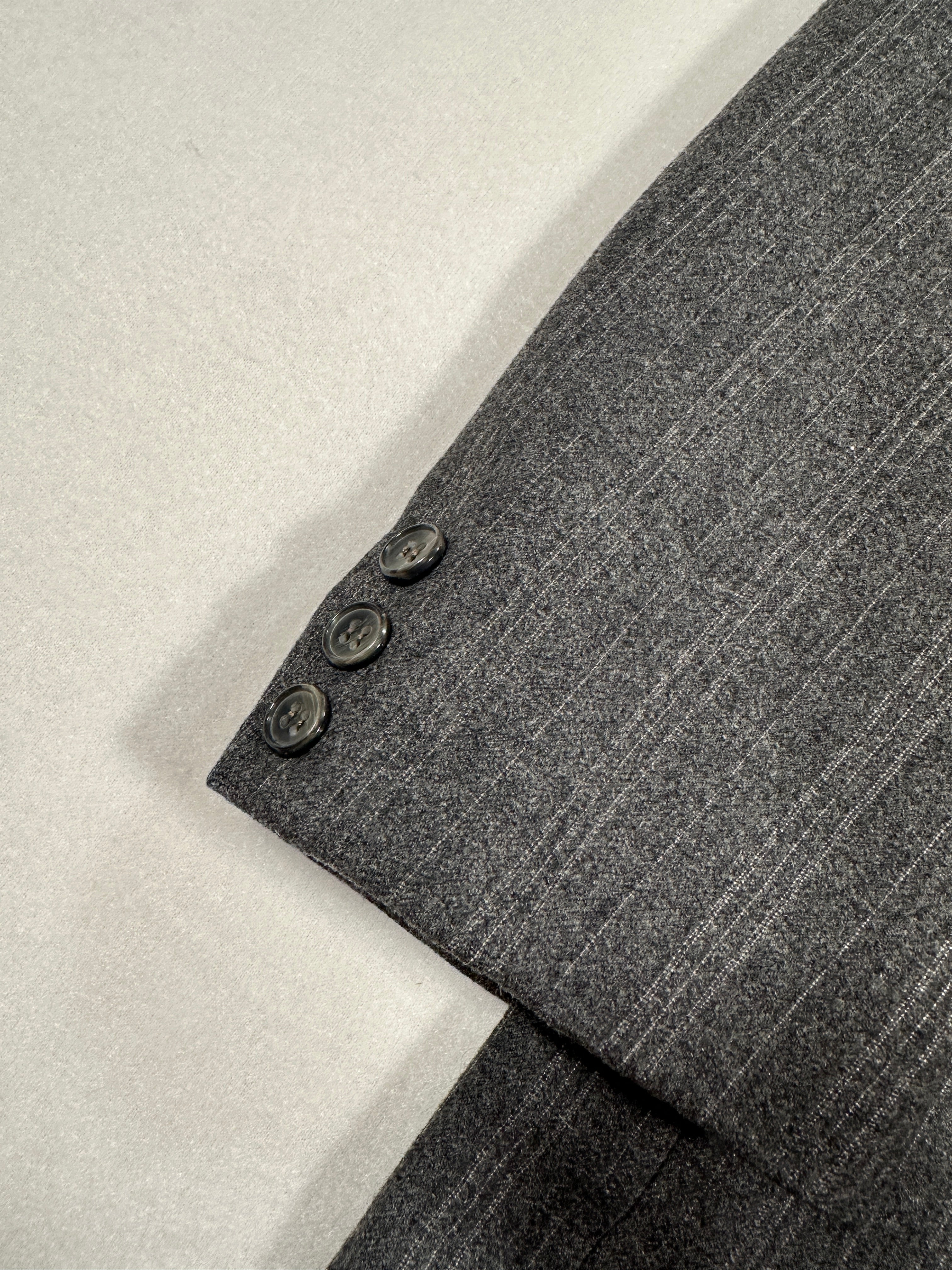 Vintage Italian Grey Wool Blazer IT 52  Single-Breasted Pinstripe Jacket, Made in Italy
