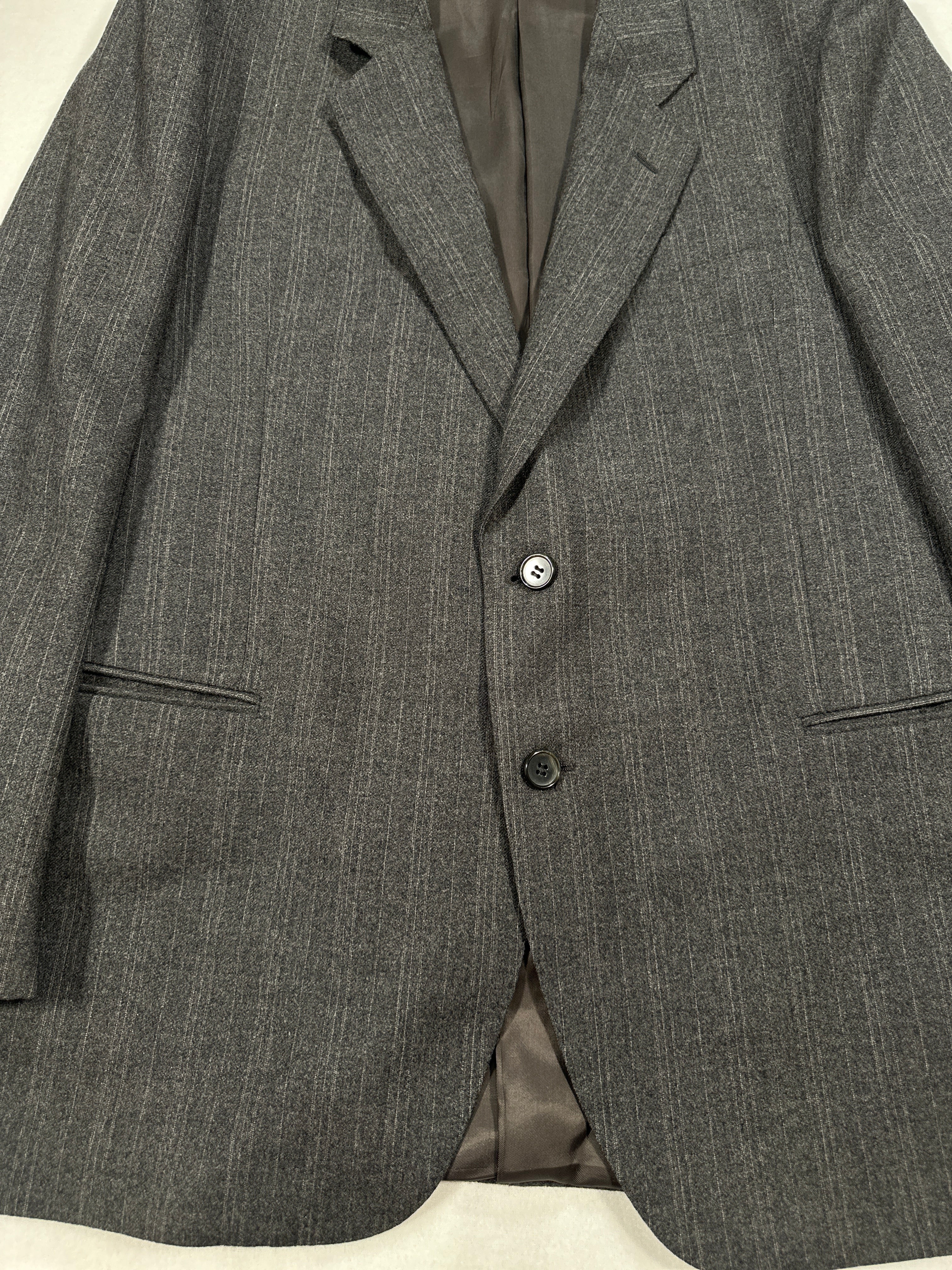 Vintage Italian Grey Wool Blazer IT 52  Single-Breasted Pinstripe Jacket, Made in Italy