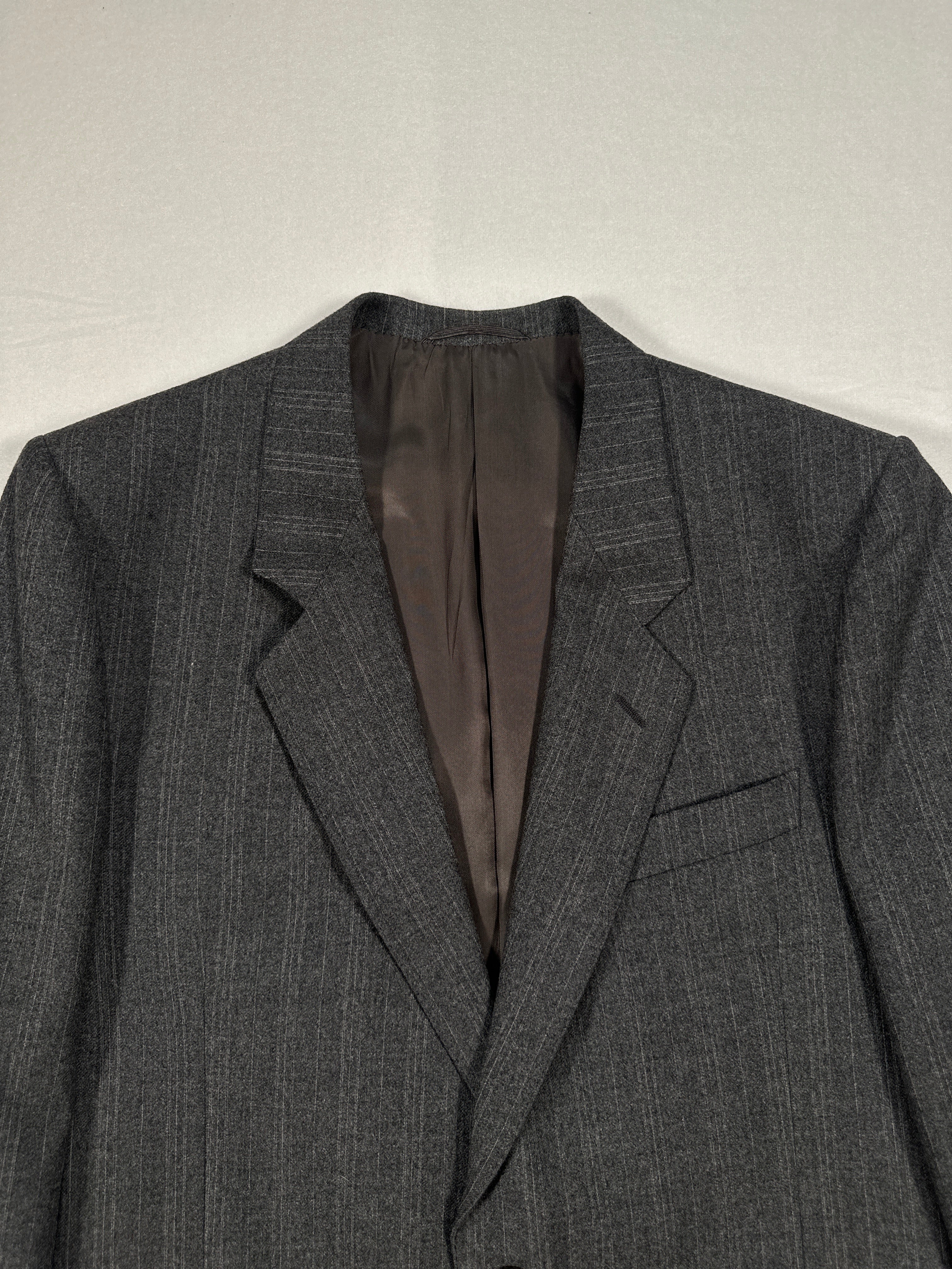 Vintage Italian Grey Wool Blazer IT 52  Single-Breasted Pinstripe Jacket, Made in Italy