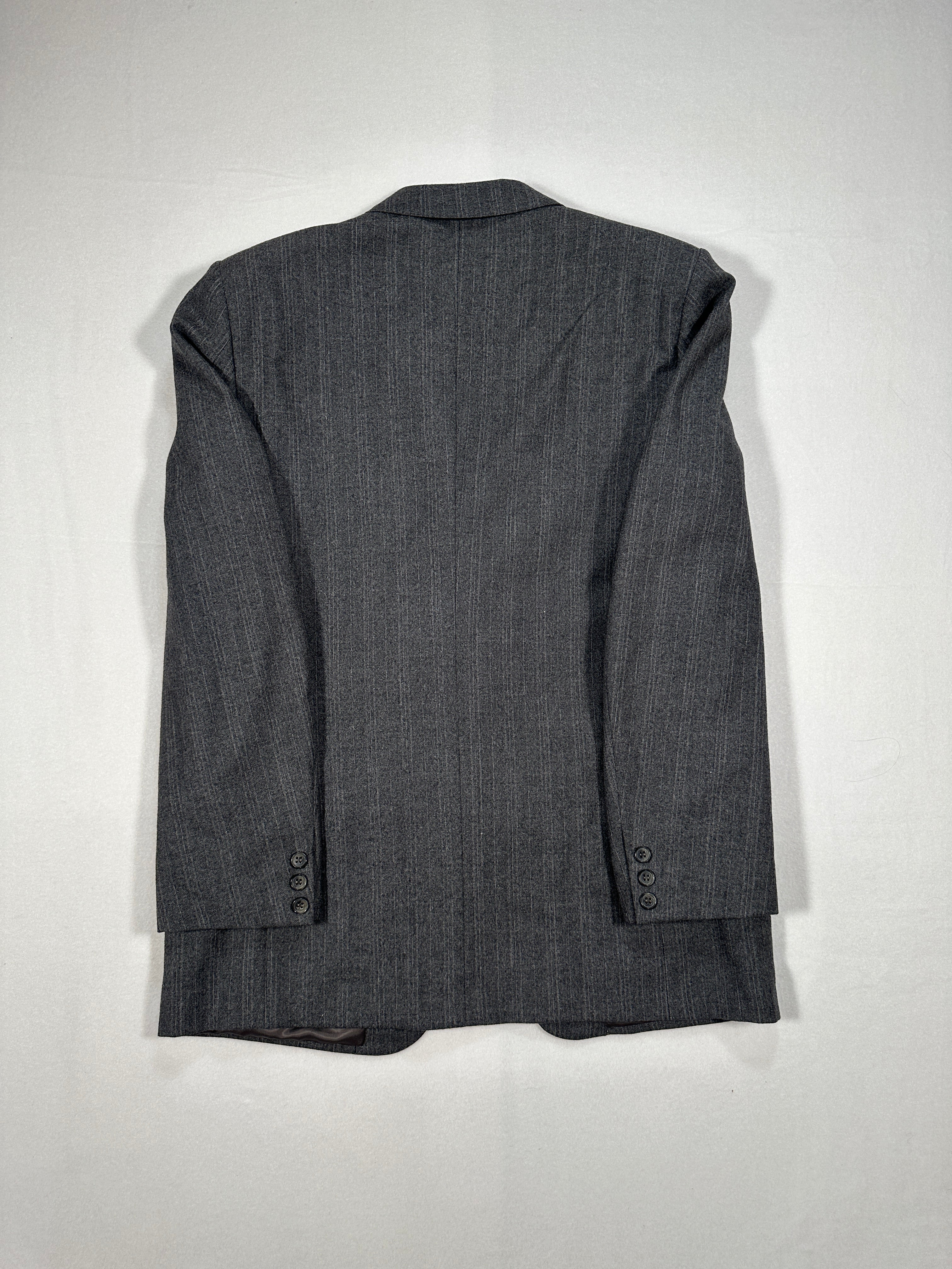 Vintage Italian Grey Wool Blazer IT 52  Single-Breasted Pinstripe Jacket, Made in Italy