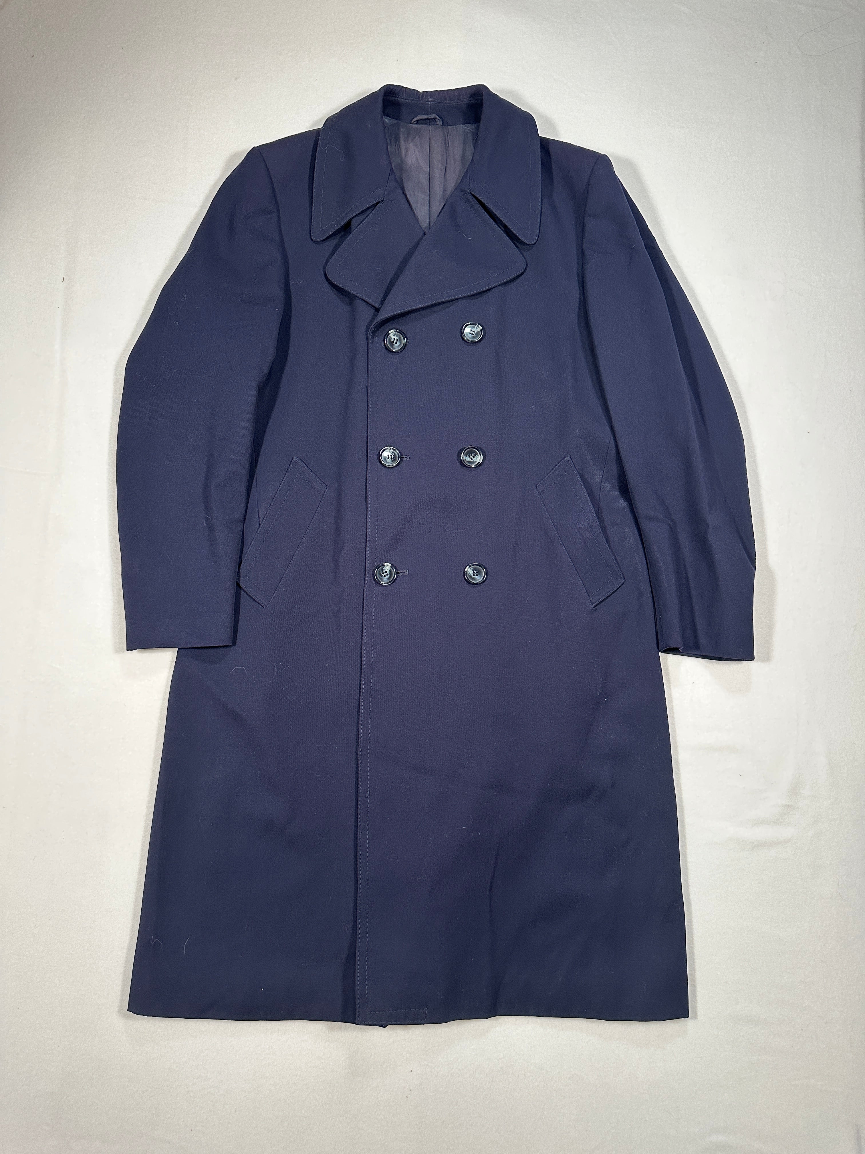 Vintage Navy Double-Breasted Overcoat – Size IT 52 / M – Long Tailored Coat