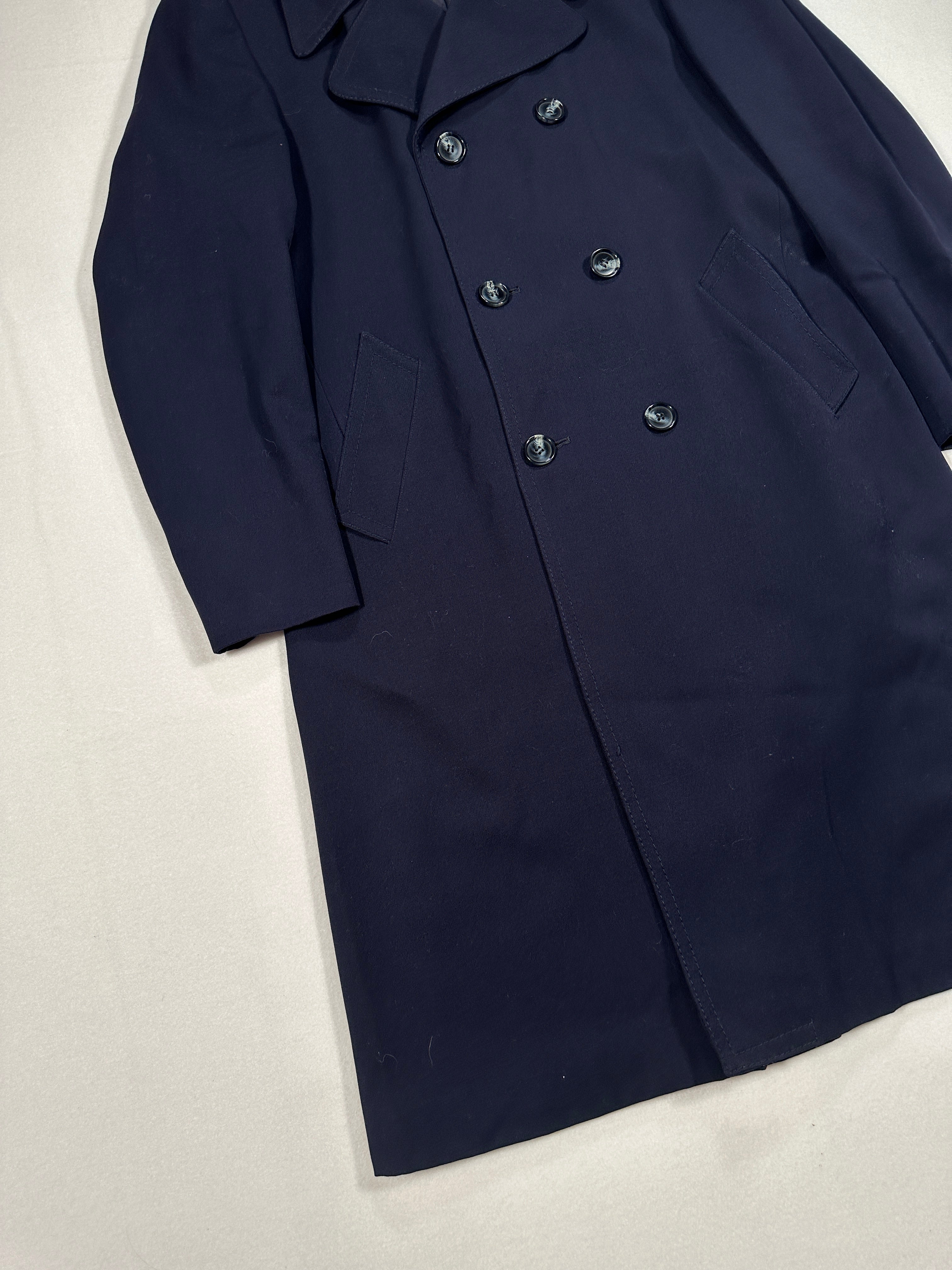 Vintage Navy Double-Breasted Overcoat – Size IT 52 / M – Long Tailored Coat