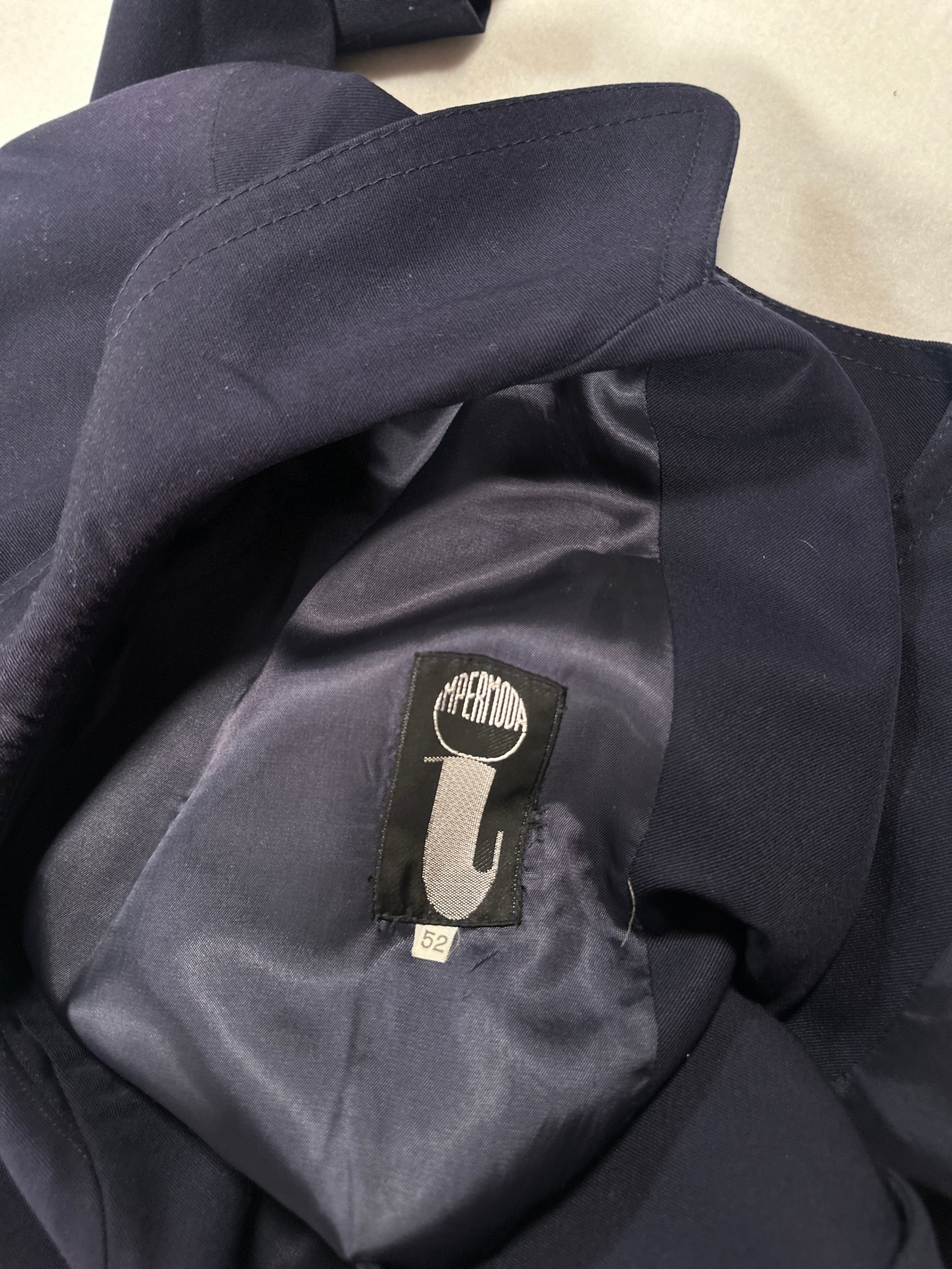 Vintage Navy Double-Breasted Overcoat – Size IT 52 / M – Long Tailored Coat
